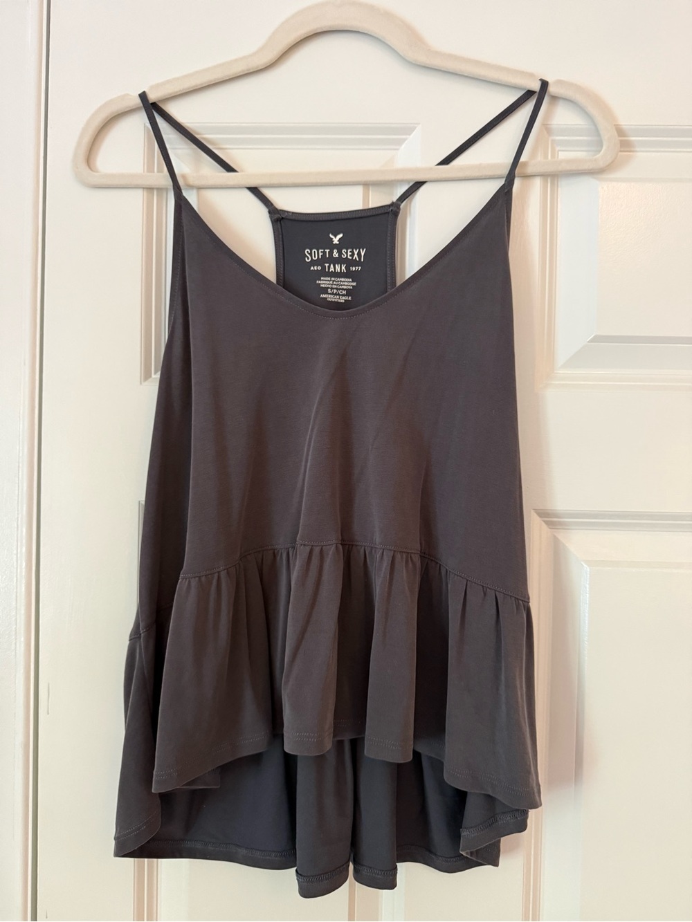 American Eagle Outfitters Soft & Sexy Charcoal Peplum Tank Top